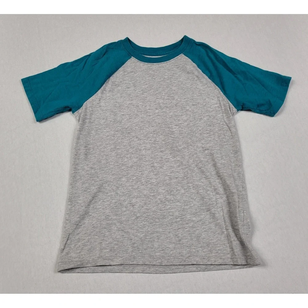 Wonder Nation Boys Gray and Teal Short-Sleeve Raglan T-Shirt Size M (8)